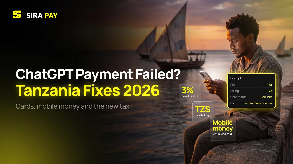 A man on the Dar es Salaam waterfront sees his ChatGPT Plus card payment declined